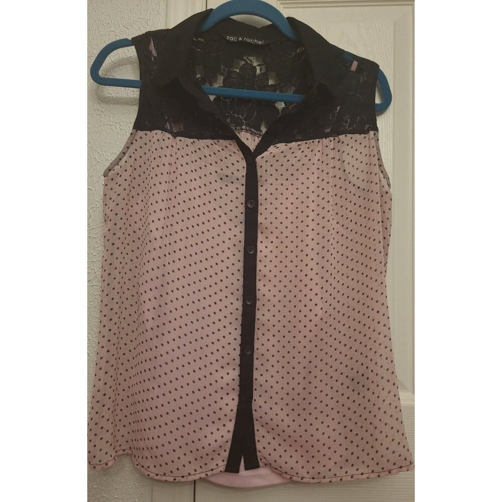 Zac & Rachel Pink Black Lace Size Medium TWO Piece Sheer Top Blouse Tank SET